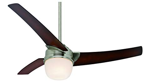 Hunter 21806 Eurus 54-Inch Single Light 3-Blade Ceiling Fan with Remote Control, Brushed Nickel with Coffee Beech Blades and Frosted Glass Light Bowl