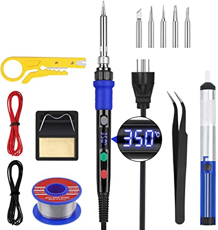 Vastar Soldering Iron Kit 90W - 110V Adjustable Temperature Soldering Gun 176-896℉（80-480℃）with LED Screen, Rapid Heat Up Auto-Sleep Solder Iron Kit, with 5pcs Soldering Tips and Desoldering Pump