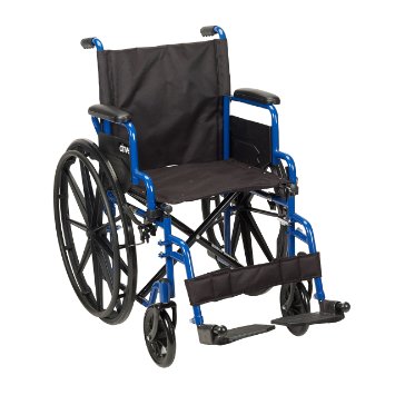 Drive Medical Blue Streak Wheelchair with Flip Back Detachable Desk Arms and Swing-away Foot Rest Blue 18