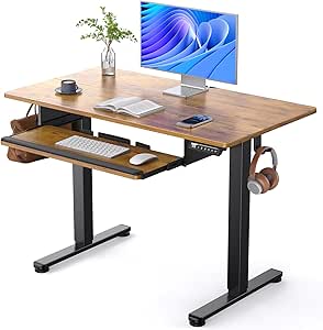 ErGear Electric Standing Desk with Keyboard Tray, 44x24 Inches Adjustable Height Sit Stand Up Desk, Home Office Desk Computer Workstation, Vintage Brown