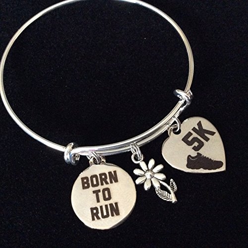 5K Born to Run Stainless Steel Charms on Silver Plated Expandable Bracelet