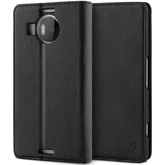 Microsoft Lumia 950XL Case, BEZ® Wallet Case for Microsoft Lumia 950XL, Protective Leather Cases Flip Case Cover with Credit Card Holders, Kick Stand, Money Pouch, Magnetic Closure – Black