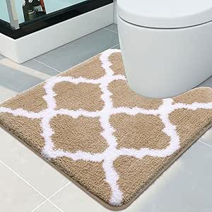 OLANLY Toilet Rugs U-Shaped 24x20, Soft and Absorbent Microfiber Bathroom Rugs, Non-Slip Plush Shaggy Toilet Mat, Machine Wash Dry, Contour Bath Mats for Toilet Base, Beige