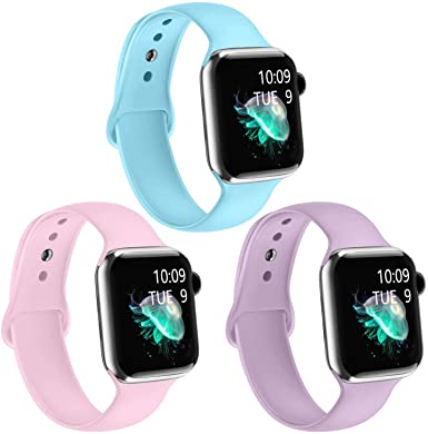 iGK 3 Pack Silicone Band Compatible with Apple Watch Series 5/4/3/2/1, Replacement Wristband for Apple Watch Strap 42mm 44mm 38mm 40mm for Women Men