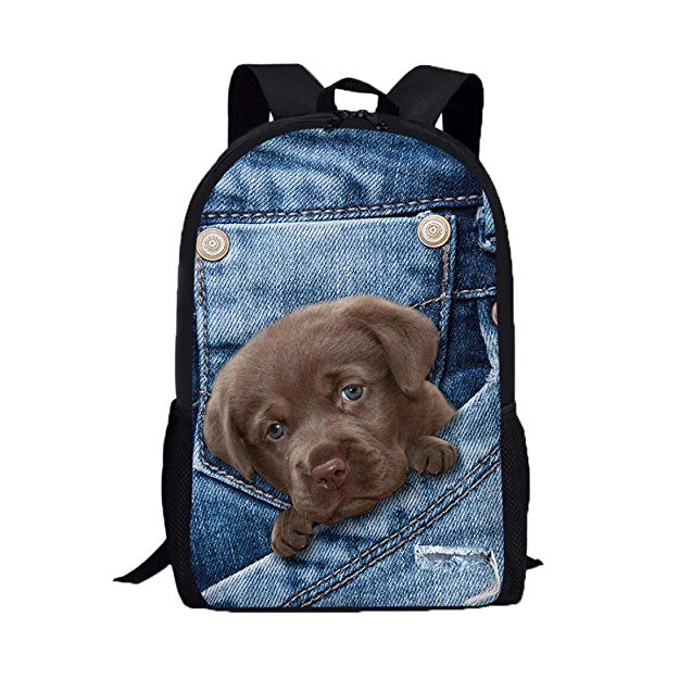 Allywit 3D Animal Print Cat Dog Backpack Student School College Shoulder Bags
