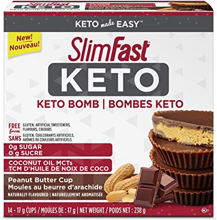 SlimFast Keto Bomb Snacks, 14x17g Chocolate Peanut Butter Cups Per Box, 238 Grams
