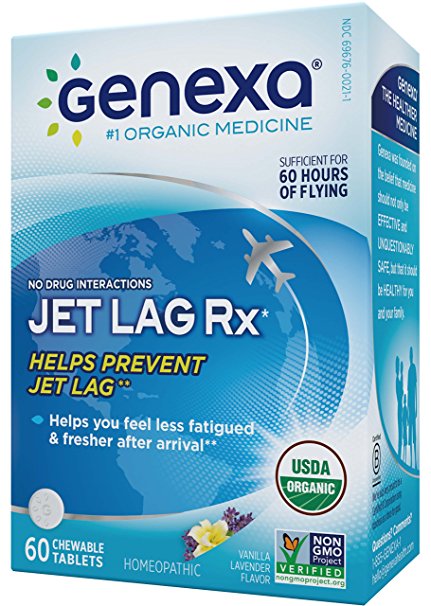 Genexa Jet Lag Homeopathic Relief: Certified Organic, Physician Formulated, Natural, Non-GMO, Jet Lag Flight Fatigue Remedy. Helps You Feel Less Fatigued & Fresher After Arrival (60 Chewable Pills)