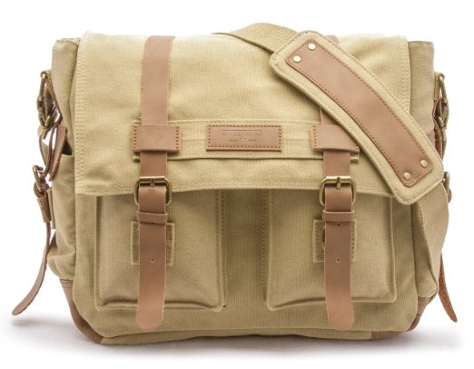 Sweetbriar Classic Laptop Messenger Bag, Army Khaki - Canvas Pack Designed to Protect Laptops up to 13 Inches