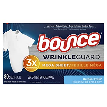 Bounce Bounce WrinkleGuard Mega Dryer Sheets, Fabric Softener and Wrinkle Releaser Sheets, Outdoor Fresh Scent, 80 Count, 80 Count