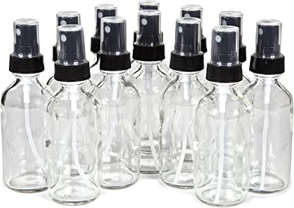 Vivaplex, 12, Clear, 2 oz Glass Bottles, with Black Fine Mist Sprayers