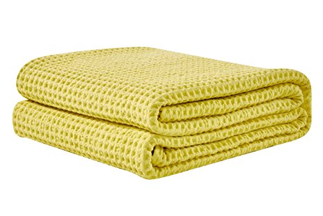 PHF Waffle Weave Blanket 100% Cotton King Size Yellow