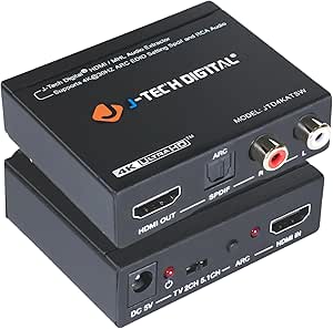 HDMI Audio Extractor 4K 30Hz 1080P 60Hz SPDIF   RCA Output, HDMI ARC Audio Extractor Converter, Dolby Digital/DTS CEC by J-Tech Digital