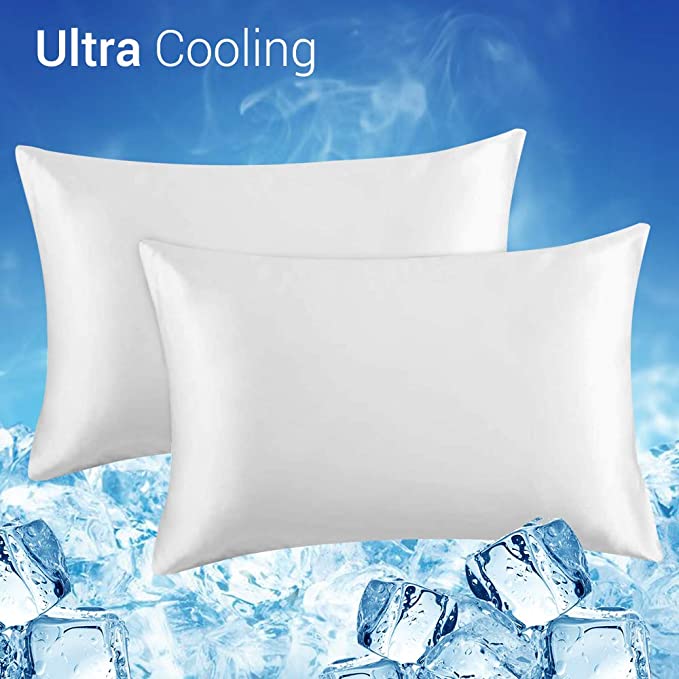 LUXEAR Cooling Pillowcase, 2 Pack Cooling Pillow Cover with Japanese Q-Max 0.55 Cooling Fiber, Breathable Soft, Cooling Eco-Friendly, Hidden Zipper Design, Queen Size(20x30 inches)-White