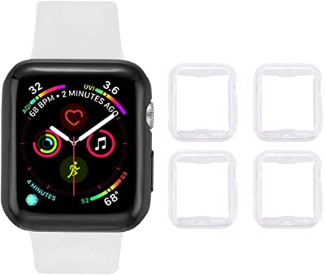 Tranesca 4 Pack Apple Watch Series 3 42mm TPU Protective Case with Built-in HD Clear Ultra-Thin Screen Protector Compatible with Apple Watch Series 2 and Series 3 (Clear)