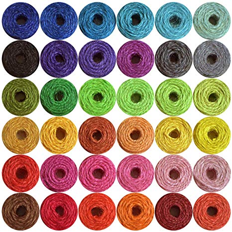 Natural Jute Twine-Gift Twine-Valentine Gift Twine-Durable Packing String- Christmas Twine -2 ply Twine Jute String Rope- 36 Colors (1200 FEET) for Artworks, DIY Crafts, Decoration, Bundling