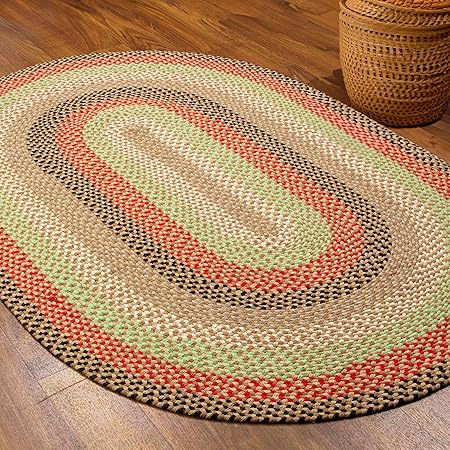 Super Area Rugs Oval 3' X 5' Brown - Red - Green Oval Braided Rug for Farmhouse/Primitive Style Spaces