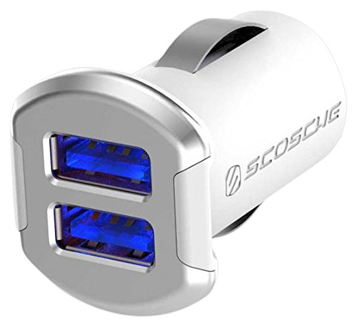 SCOSCHE USBC242MSR 12 Watts per port (24W/4.8A total output) USB Car Charger- The FASTEST CHARGE RATE for Apple and Android Devices-Retail Packaging-White/Silver