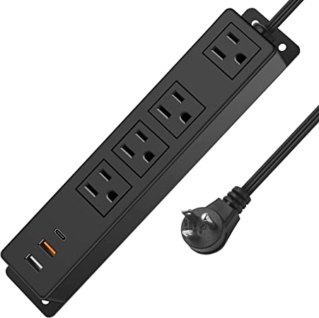 VILONG Under Desk Power Strip with USB C,3 AC Outlets 1 Wide Spaced AC Outlets 20W 2 USB-A 1 USB-C Charging Ports Mountable Power Strip,6.5FT Power Strip