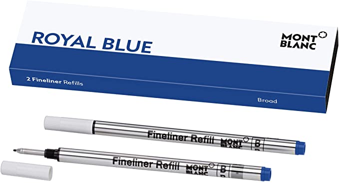 Montblanc Fineliner Refills (B) Royal Blue 124500 – Refill Cartridge with a Broad Tip for Montblanc Fineliner and Rollerball Pens – 2 x Blue Refills