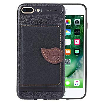 DAMONDY iPhone 8 Plus Case, iPhone 7 Plus Case, Luxury Leaf Wallet Purse Card Holders Design Cover Soft Bumper Shockproof Flip Leather Kickstand Case for iPhone 8 Plus/7 Plus-black