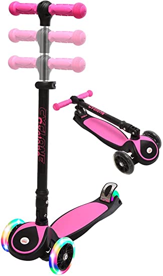 ChromeWheels Scooters for Kids, Deluxe Kick Scooter Foldable 4 Adjustable Height 150lb Weight Limit 3 Wheel, Lean to Steer LED Light Up Wheels, Best Gifts for Girls Boys Age 3-12 Year Old
