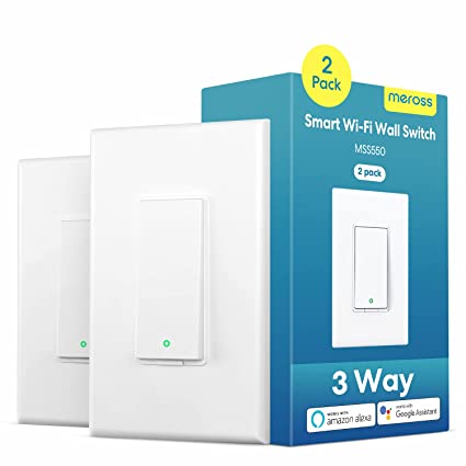 meross Smart 3-Way Light Switch, Single Pole & 3-Way Smart Switch, Neutral Wire Required, 2.4GHz Wi-Fi, Works with Alexa, Hey Google and SmartThings, Remote and Voice Control, No Hub Required, 2 Pack