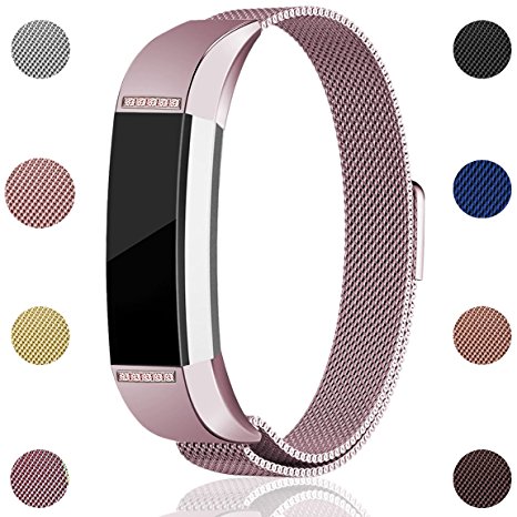 For Fitbit Alta HR and Alta Bands, Maledan Stainless Steel Milanese Loop Metal Replacement Accessories Bracelet Strap with Unique Magnet Lock for Fitbit Alta HR and Alta Large Small, Silver, Black, Gold, Rose Gold