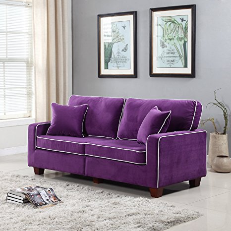 Divano Roma Furniture Collection - Modern Two Tone Velvet Fabric Living Room Love Seat Sofa - Various Colors (Purple)