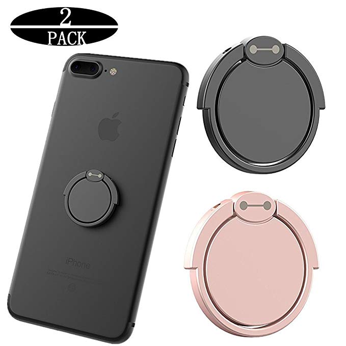 [2 Pack] Finger Ring Stand, FURgenie 360° Rotary Cell Phone Holder Finger Loop Grip Mount Universal Smartphone Kickstand Compatible iPhone 6/6s Plus, 7/7 Plus, Samsung Galaxy S8/S8 -Black  Rose Gold