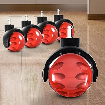 Smooth and Silent 2-Inch Caster Wheels Upgrade for All Hardwood Carpet Floors Heavy Duty Style Computer Desk Chair Casters Sytopia Universal Caster Wheels Size (11x22 mm),Red