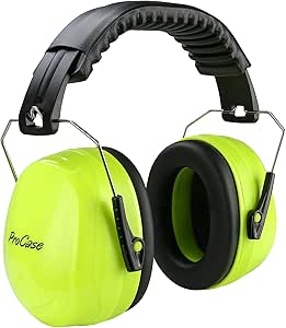 ProCase Ear Protection Earmuffs, NRR 32 dB Noise Cancelling Headphones Adults Autism, Adjustable Sound Blocking Headphones Hearing Protection Ear Muffs for Shooting Mowing Construction -Neonyellow