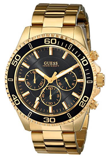 GUESS Men's U0170G2  Sporty Black Dial Gold-Tone Chronograph Watch