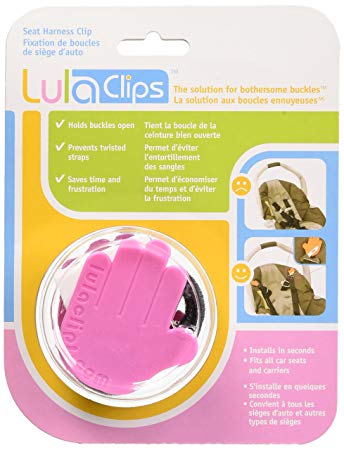 LulaClips Baby Car Seat Harness Clips (2-Pack) - Hold Buckles Open, Prevent Twisting Straps and Save Time - Easy to Install, Childproof Locking Pin - Fit All Car Seats and Carriers, Pink