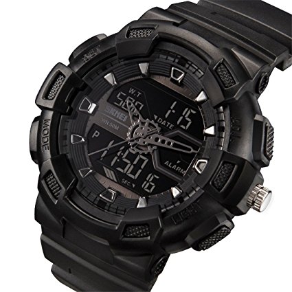 Misskt Mens Military Sport Watch Fashion Men Watch LED Display Water Resistant Black