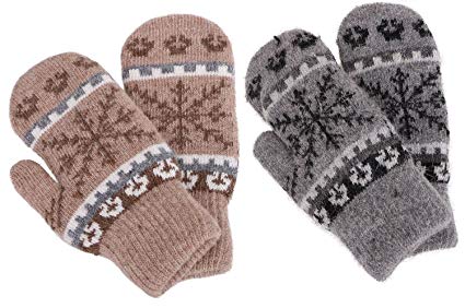 Women's Winter Fair Isle Knit Sherpa Lined Mittens - Set of 2 Pairs