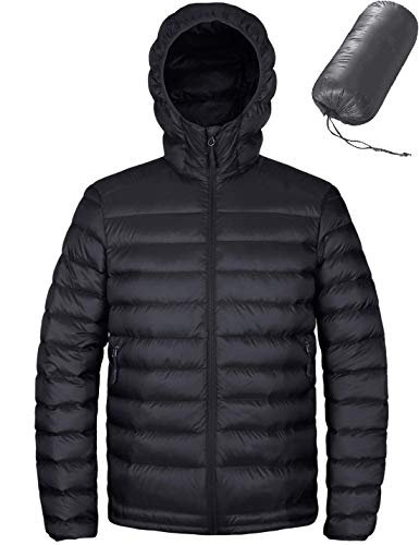 HARD LAND Men’s Hooded Packable Down Jacket Water Resistant Lightweight Insulated Winter Puffer Coat Outdoor