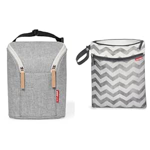 Skip Hop Baby Bottle Bag & Wet Dry Bag Bundle, Grey Melange & Chevron