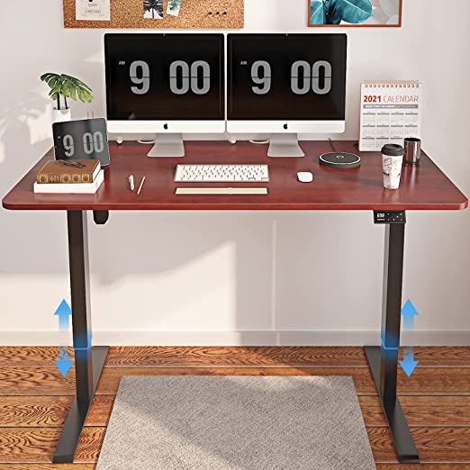 MAIDeSITe Electric Height Adjustable Standing Desk with 4 Memory Controller, 55 x 28 Inches Splice Board, Black Frame/Maple Top