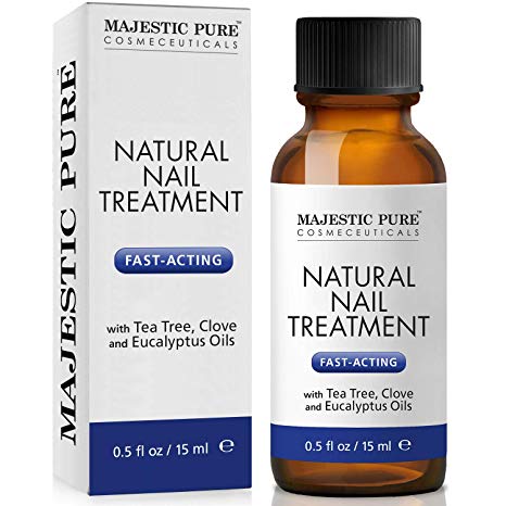 MAJESTIC PURE Natural Nail Treatment - Fights Toenail Fungus with Tea Tree, Clove, and Eucalyptus Oils - Natural Remedy for Damaged Toe Nails and Foot Health - 0.5 fl oz