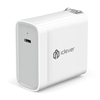 iClever 45W USB Type C Power Delivery Wall Charger, PD Adapter with Foldable Plug for Apple MacBook 2015/2016, Nintendo Switch, iPhone Xs/XS Max/XR/X/8/8 Plus and More