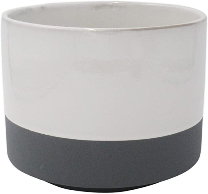 Rivet Mid-Century 2-Toned Stoneware Planter, 4.13"H, Gray and White