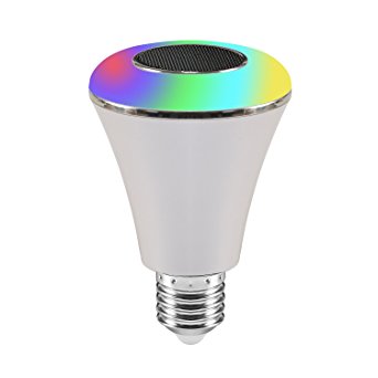 Light Bulb Speaker, E27 Bluetooth Smart LED Lamp Adjustable Dimmable Multicolored RGB Color Changing Light Controlled by Smartphone App