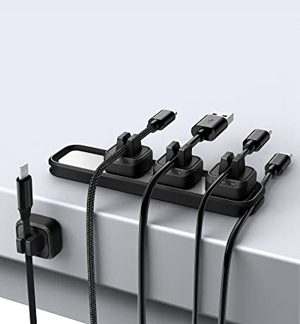SURITCH Cord Organizer Cable Management Magnetic Adhesive 4 Clips Holder for USB Cables Under Desk Wire Keeper for Home Office Car, Black