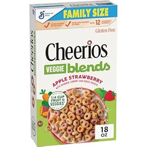 Cheerios Veggie Blends Breakfast Cereal, Apple Strawberry Flavored, Made With Fruits and Veggies, Family Size, 18 oz