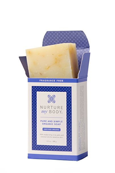 Nurture My Body Pure and Simple Bar Soap - 100% Organic and All Natural - SLS Free - No Harsh Chemicals - Enriched with Coconut Oil, Olive Oil & Aloe Vera (Fragrance Free)