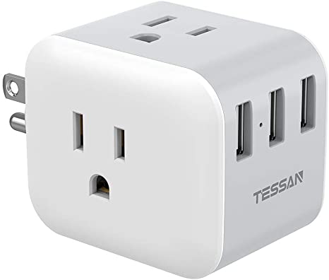 TESSAN Mini USB Cube Multi Plug Outlet Extender, 3 USB Plug 3 Electrical Outlet Wall Charger, No Surge Protector Plug Expander Outlet Splitter for Travel, Cruise Ship, Dorm Room, Home and Office