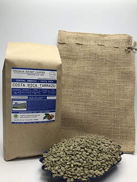 5 Pounds – Southern Central American – Costa Rica – Unroasted Arabica Green Coffee Beans – Grown In Region Tarrazu – Altitude 1700-1800 Meters – Drying/Milling Process Is Washed - Includes Burlap Bag