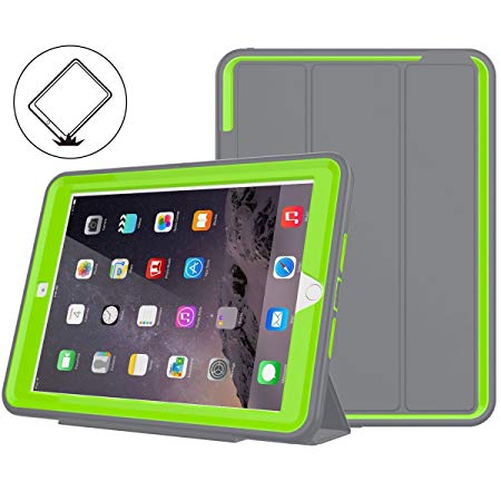 iPad 6th/5th Generation Case,iPad 9.7 Case 2018/2017,Model(A1893/A1954/A1822/A1823),Three Layer Heavy Duty Full Body Protective Stand Case(Gray/Green)
