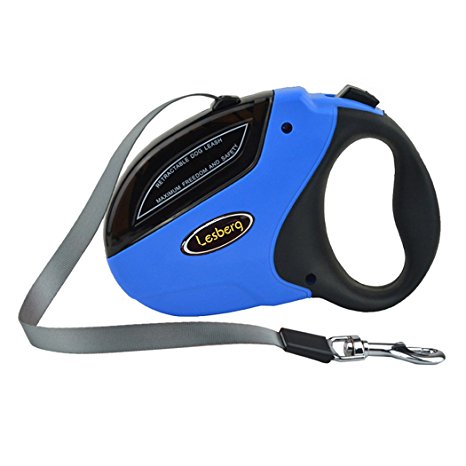 Retractable Dog Leash, Walking Small Medium Large Breed Long 16ft Nylon Ribbon Heavy Duty Tangle Free Dog Cord up to 110 Ibs, One Button Break & Lock, Soft Grip Handle (Blue)