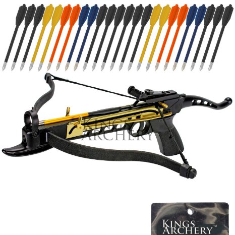 Crossbow Self-Cocking 80 LBS by KingsArchery® with Adjustable Sights, 3 Aluminium Arrow Bolts, and Bonus 24-pack of Colored PVC Arrow Bolts   KingsArchery® Warranty